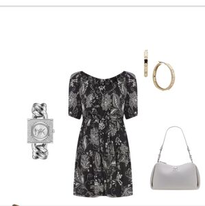 Karen Kane In Full Bloom Tiered Dress Black & White With Tie Waist Sz 2x